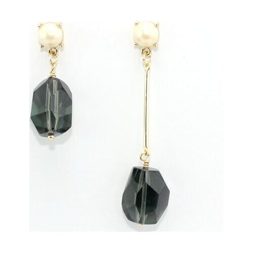 Concise Style Jacket Pearl Stud Cut Glass Gray Stone Irregular Dangle Earrings for Women