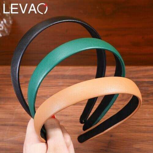 Levao Solid Color Leather Hairbands Girls Headband Hoop Wide Side Head Band For Women Bezel Fashion Hair Accessories