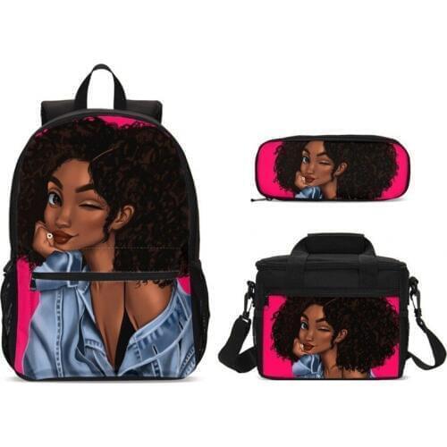 Women Backpack Colorful Art African America Girls School Bags Set With Food Bag For Teen Girls Children Book Bag Satchel Mochila