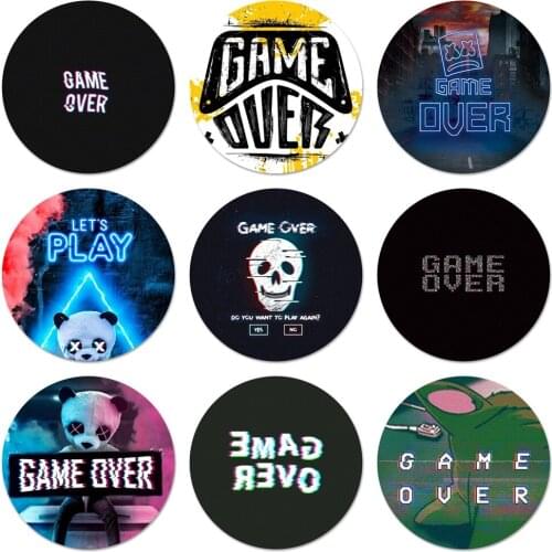 58mm Game over Icons Pins Badge Decoration Brooches Metal Badges For Backpack Decoration