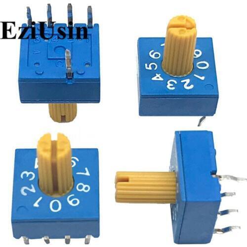 0-9 10 0-F 16 Rotary Coding Knob Switch DIP 5pins 8421C 7mm Shank 4:1 PCB Switching 5p Blue