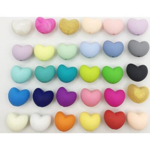 100 pcs/lot Hot Heart Shape Loose Silicone Beads For Teething Necklace Silicone Loose Beads For Baby Teether BPA Safe DIY Bead