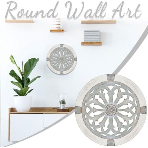 15.75 Inch Rustic Round Decorative Large Wall Decorations With Wood Frame For Living Room Bedroom Kitchen Entryway Decor
