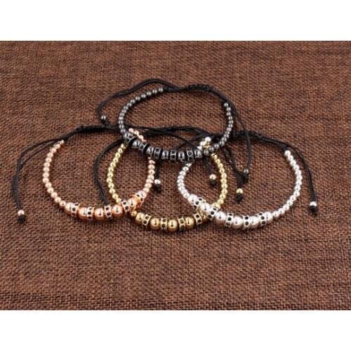 8mm kik5 gold silver Copper cz zircon cubic zirconia elastic adjusted men Macrame Charm Prayer Buddha Yoga Bracelet Bangles