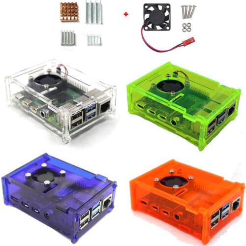 Raspberry Pi 4 Model B Acrylic Case Enclosure Box with Cooling Fan and Copper Aluminum Heatsink Kit
