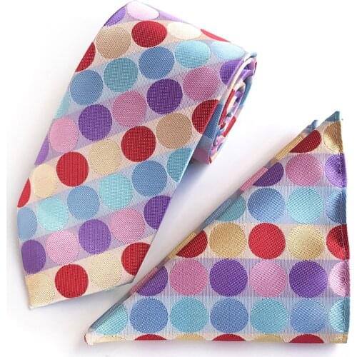 Big Polka Dot Pattern Men Necktie Set High Quality Woven Ties Sets with Pocket Square