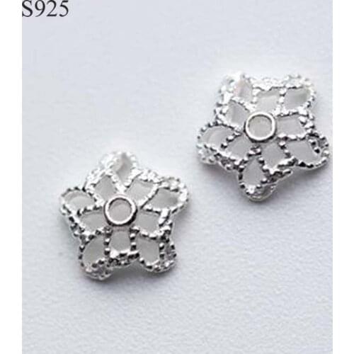 10pcs Real Solid 925 Sterling Plain Silver 6mm Flower Spacer Bead Caps Necklace Bracelet Connector DIY Jewelry Making Findings