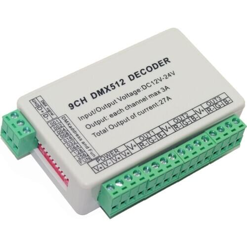 DMX512 Decoder LED Controller DC5-24V 9 channel Dimmer Driver 9*3A WS-DMX-9CH
