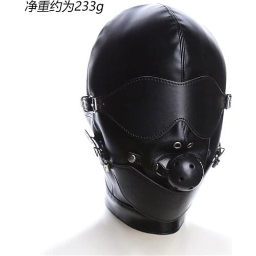 Erotic BDSM Slave Accessories Leather Bondage Mask Hood Restraint Fetish Chest Belt Collar Headgear Hood Adult Sex Toys