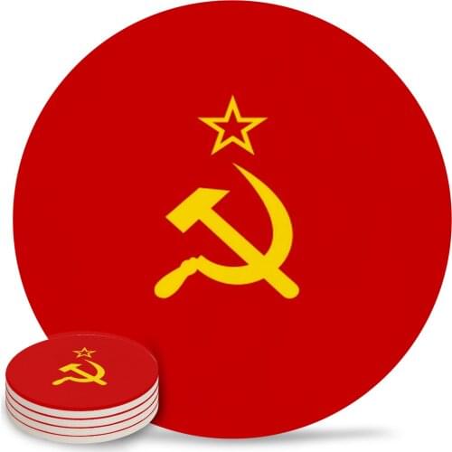 Flag of USSR Ceramic Coasters Waterproof Tea Cup Mat Christmas Home Decor Coasters for Glasses