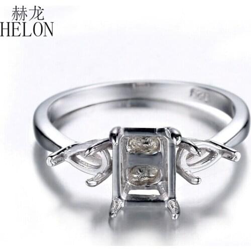 HELON Sterling Silver 925 Trendy Fine Jewelry Engagement Wedding Ring 8X6mm Cushion Cut Semi Mount Ring Prong Setting