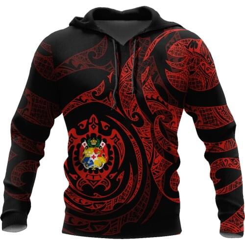 Tonga in My Heart Polynesian Tattoo Style 3D Red Unisex Hoodie Men Sweatshirt Streetwear Zip Pullover Casual Jacket Tracksuit-77