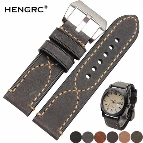 Italy Genuine Leather Watch Band Strap Men Cowhide Thick Watchband Belt Lady 20mm 22mm 24mm Bracelet Metal Buckle For Panerai