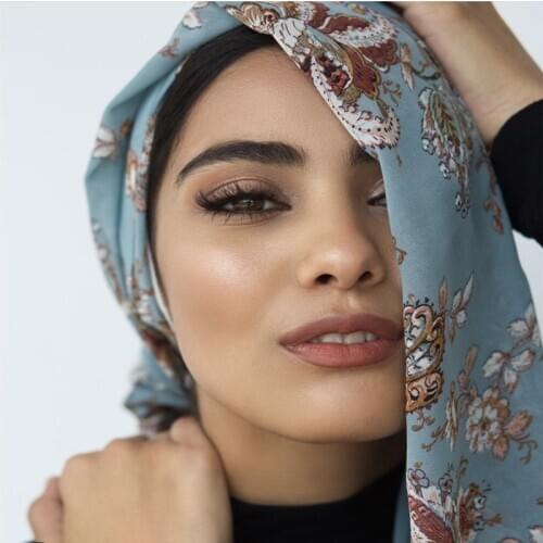 Fashionable Malaysia long scarf thin section ladies pearl chiffon print shawl silk scarf Muslim ladies thin print hijab scarf