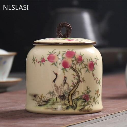 Retro Large Capacity Ceramics Tea Caddy Household Coffee Candy Storage Tank Travel Tea Bag Sealed Tea Jar Spice Organizer