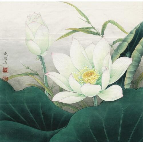 Chinese classical white lotus leaf scenery oil painting canvas printings printed on canvas wall art decoration picture