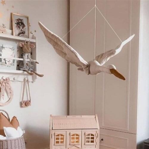 Creative Swan Hanging Ornaments Nordic Soothing Pillow Wall Hang Fly Gooses Plush Stuffed Doll Baby Bedroom Nursery Home Decor