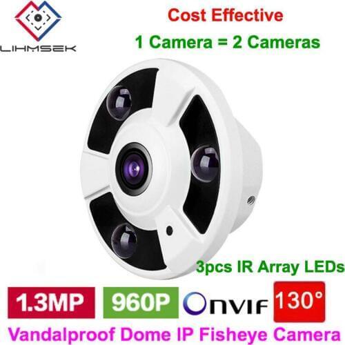 Lihmsek High Performance 1/3'' CMOS Sensor 1.3 Megapixel 1.3mp 2.1mm 130 Degree Lens IP Network Fisheye Camera with Night Vision