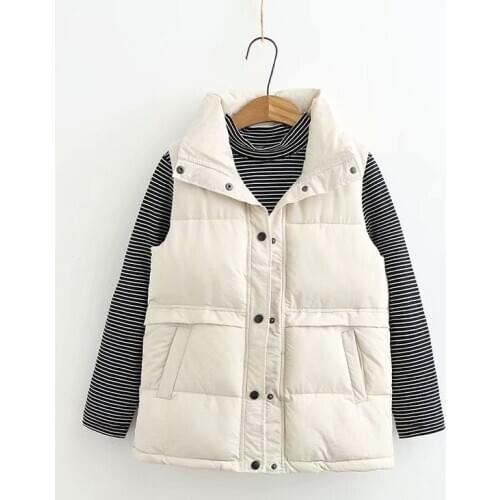 Literary Womens Clothing 2020 Autumn And Winter New Solid Color Wild Stand-up Collar Loose Short Cotton Vest Jacket