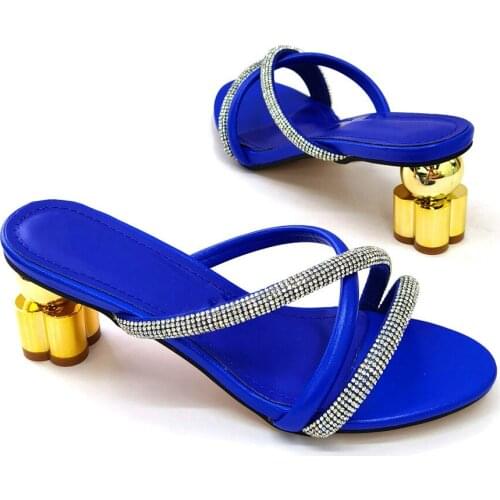 Fashionable Blue Heel 5.5CM Women Shoes With Rhinestone Decoration African Dress Pumps For Party CR501