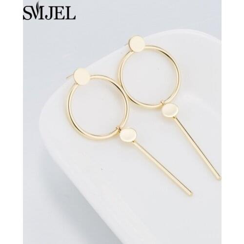 SMJEL Fashion Korean Earrings Long Bar Circle Earrings for Women Minimalist Tassel Earring Geometric Ear Jewelry oorbellen 2019