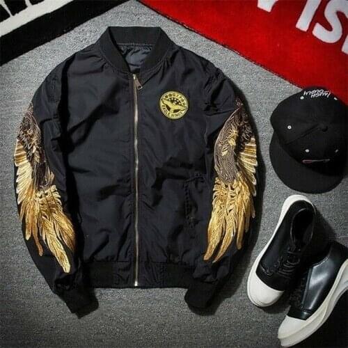 Men Wing Embroidery Bomber Jacket Men Streetwear Casual Hip Hop Coat Autumn Winter Fashion Men Outwear Windbreaker Jacket
