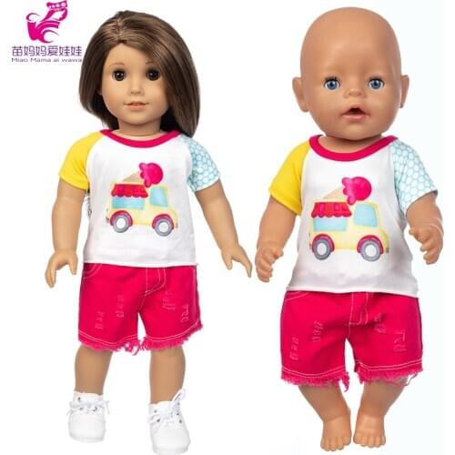 Reborn Baby Doll Clothes Car Shirt Denim Overall Short Pants 18 Inch Girl Dolls Clothes Summer Shirt Baby Birthday Gifts