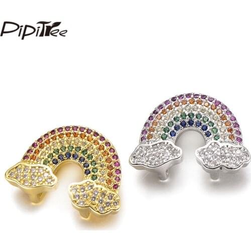 Pipitree Lovely Multicolor Cubic Zirconia Rainbow Slider Charms Beads DIY Mesh Bracelet Charms for Jewelry Making Accessories