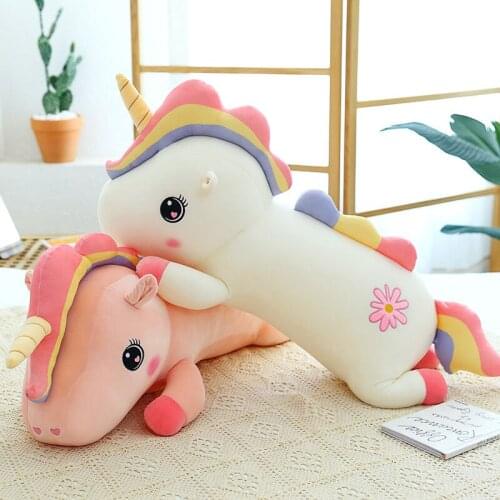 Zqswkl 45/65/90cm cartoon daisy rainbow unicorn plush toy large doll long pillow hugs cute doll christmas birthday gift girls