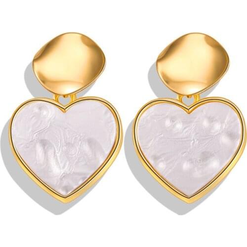 Poputton Korean Earrings 2019 For Women Lover Round Heart Drop Dangle Fashion Earring Gold Color Big Geometric Jewelry Wholesale