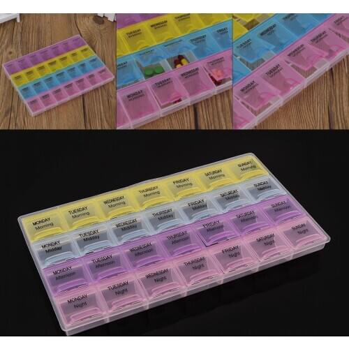 Portable Monthly 28 Day Transparent 4-rows Tablet Pill Capsule Vitamin Organizer Container Storage Box