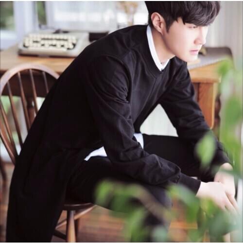 S-4xl Autumn Mens New Personality O-neck Medium-long Sweatshirt Tide Trench Coats Black Casual Plus Size Clothing