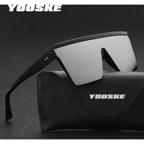 YOOSKE Oversized Sunglasses Men Vintage Brand Driving Sun Glasses Women Flat Top Big Frame Sunglass Retro Siamese Eyewear UV400