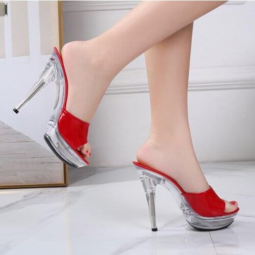 Shoes Woman Slipper Elegant High Heels 13-15CM Heavy-bottomed New 2020 Summer Fine Mules Platform Outside Ladies Slippers Shoes