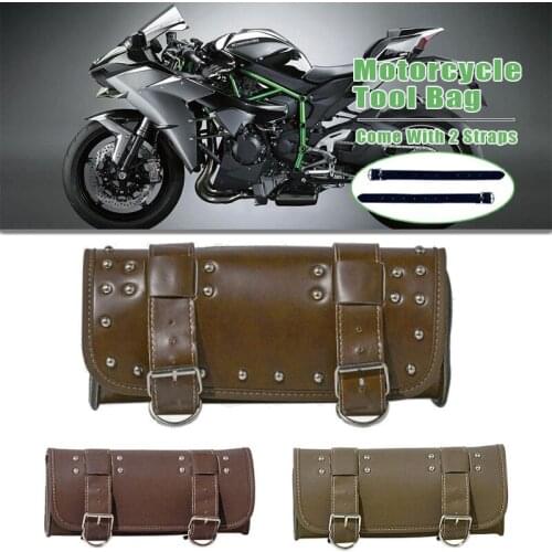 Universal Vintage Brown Motorcycle Saddle Bags + 2pcs Mounting Straps PU Leather Motorbike Side Tool Tail Bag Luggage for Harley