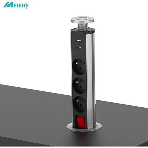 Pop Up Socket Power Strip Multiple Desktop Hidden Outlet 3 way French Outlets Switch 2 USB Charge Ports for Office Home Kitchen