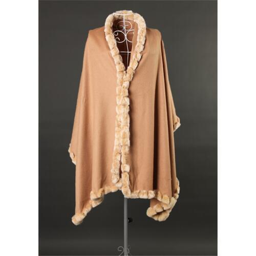 High grade goat cashmere thick worsted women luxury scarf shawl pashmina poncho spliced rex rabbit fur sides 70x200cm 5colors