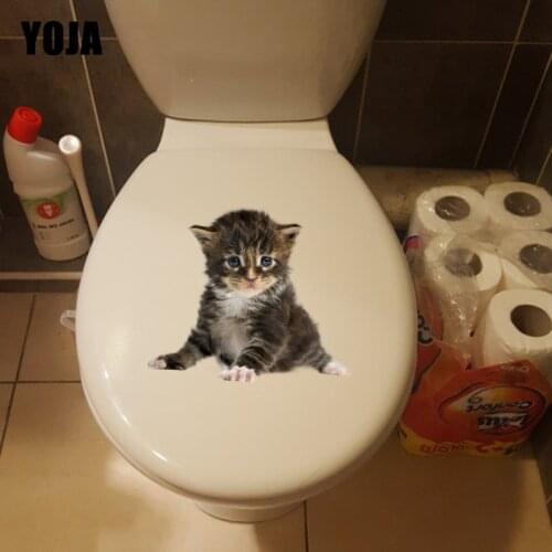 YOJA 24.8*21.1CM Cartoon Cat Modern Art Toilet Sticker Lovely Animal Wall Decal Decor T1-0160