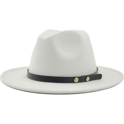 Women men Wool Jazz Fedora Hats Casual Men Women Leather belt Brim Felt Hat white pink yellow Panama Trilby Formal Party Cap