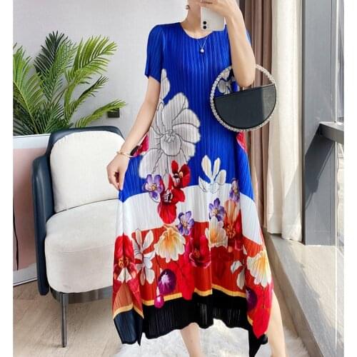 Mrs. Miyakes Wide And Too Big Dress 2021 Summer New Style Loose Fashion Large Size Printing Fat Mm Women