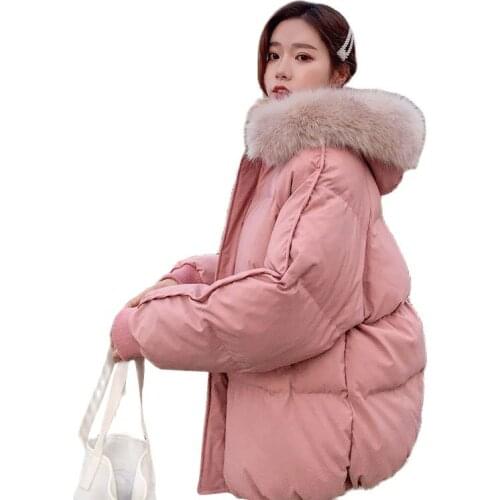 Winter Womens Cotton Puffy Jacket Fur Collar Hoodies Plus Size Loose Short Coat 2021 New Women Thick Warm Student Bread Parkas