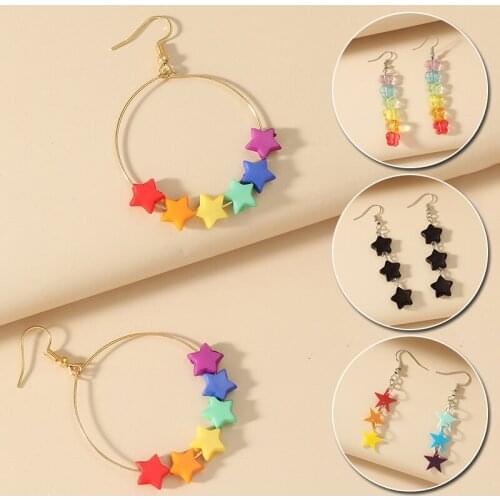 1 Pair Women Circle Earrings Star Butterfly Drop Earrings Cute Pendant Earrings Jewelry Accessories Party Gift Fashion Earrings