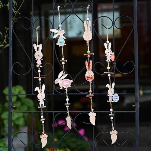 1Pcs/lot Easter Spring Wooden Double Rabbit Egg Radish Cartoon Craft Gift Ornaments Childrens Room Pendant Decorations