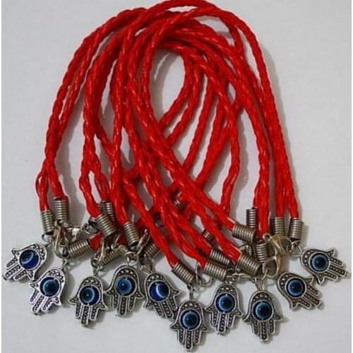 10 pcs Lucky Kabbalah Evil Eye Hamsa Hand of Fatima Multicolor Leather Braided Rope Bracelets & Bangle Women Protection Gift