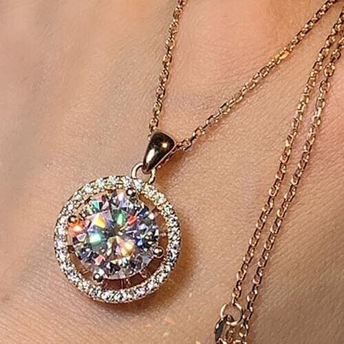 18K Au750 Rose Gold Women Pendant Necklaces Moissanite Diamonds Round Elegant Wedding Party Engagement Anniversary Present