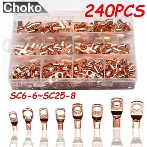 240 PCS Copper Lug Ring Wire Connectors Bare Cable Electric Crimp Terminal SC6-25