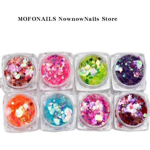 10G/bag Mix-Sized Round Moon Heart-Shape Nail Glitter Sequin AB Color Holographic Chunky Mixed Sequin Nail Glitter Flake Sequins
