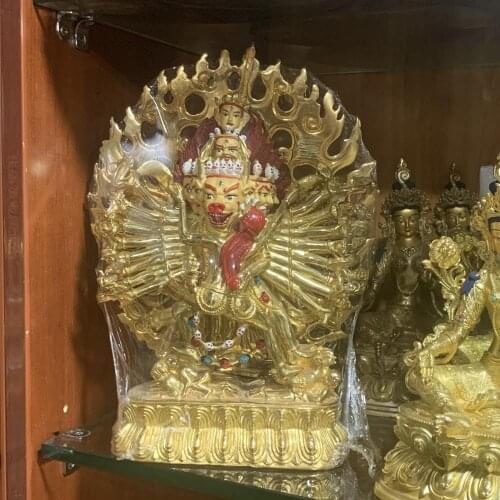 33CM large High-grade gold gilding Buddha brass statue HOME family effective protection Tibetan Nepal DA WEI DE Yamantaka Buddha