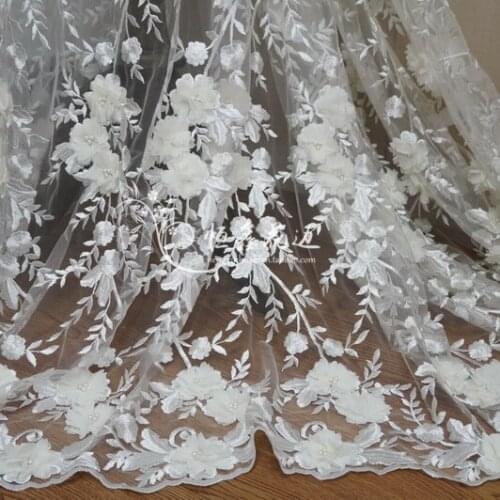 150cm 3D Wedding bridal Dress Applique DIY Bridal Headdress scarf veil beads Embroidered Lace Fabric Patch curtain free shipping