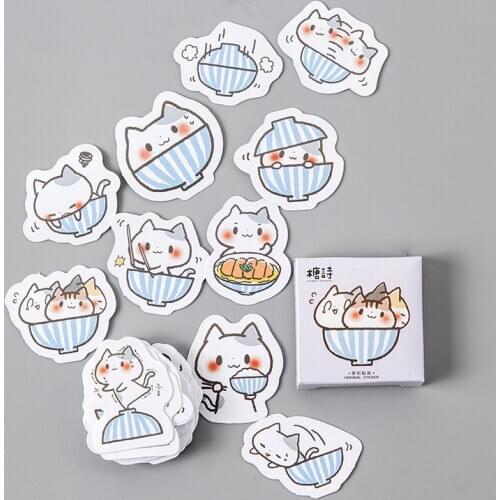 45PCS/PACK Kawaii Cute Bowl Cat Sticker Diary Marker Planner School Supplies DIY Stickers Scrapbooking Bullet Journal sl1506